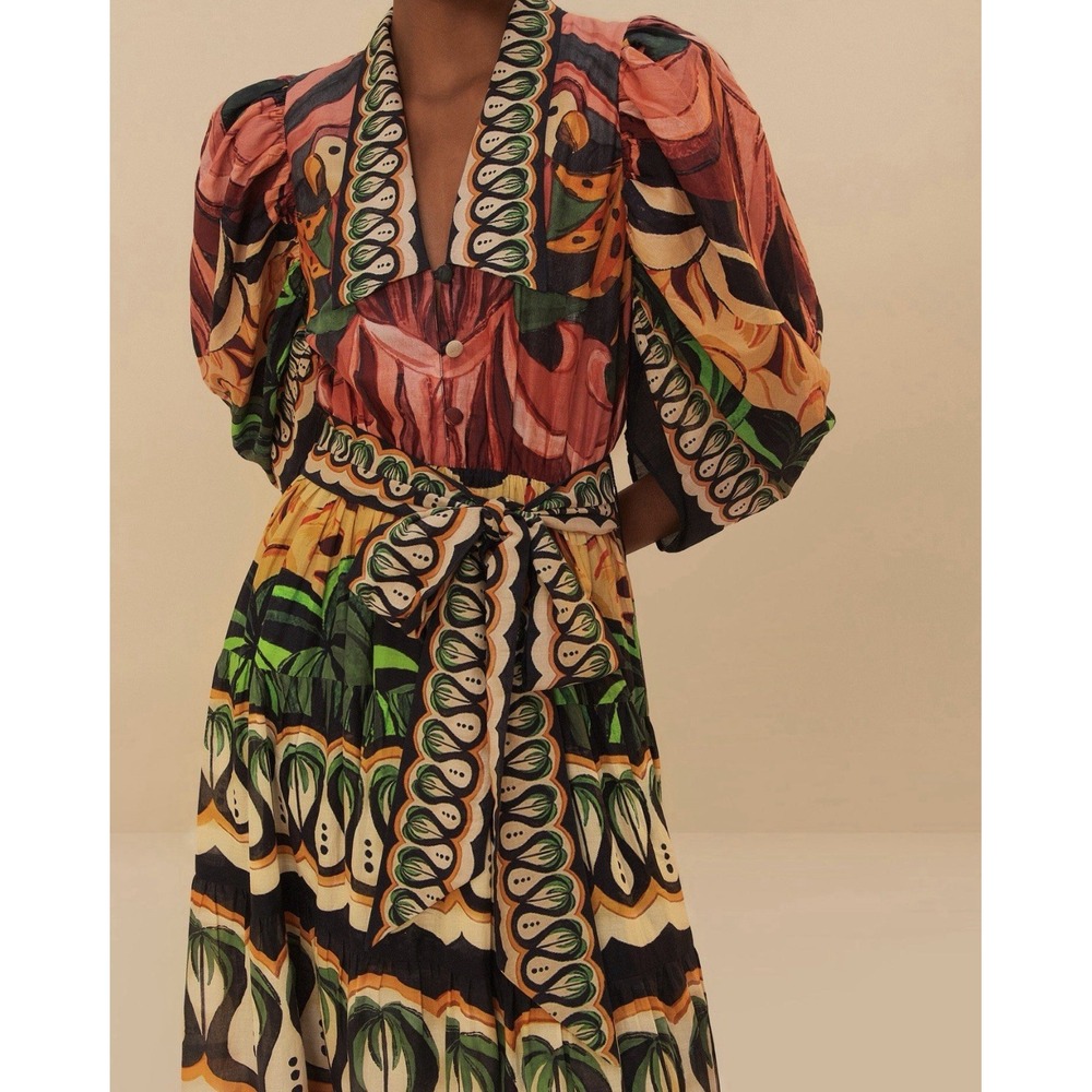NWT Farm Rio Multicolored Coconut Tree Maxi Dress Xs - Picture 3 of 8